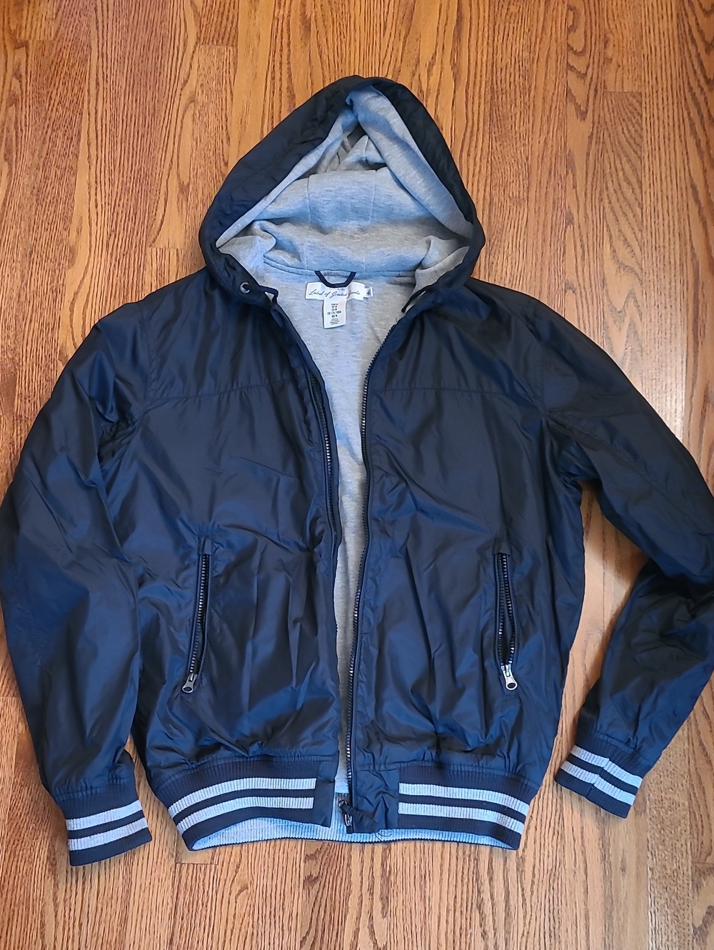 Men's Black Hooded Bomber Jacket with Gray Lining